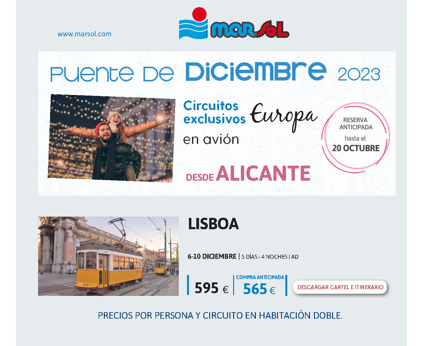 Ofertas Marsol Puente de Diciembre 2023 circuitos 5 dias Lisboa salidas 6 diciembre vuelo directo desde Alicante