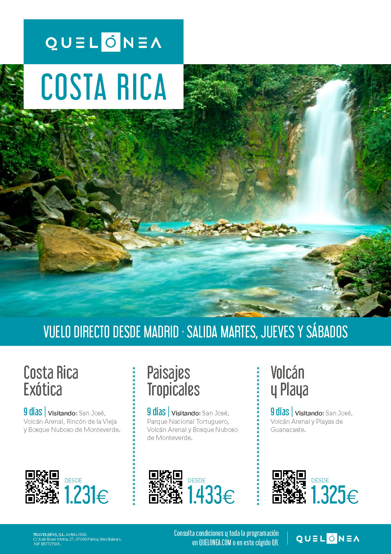Ofertas Quelonea Costa Rica Exotica Paisajes Tropicales Volcan y Playa 2022 9 dias vuelo directo desde Madrid