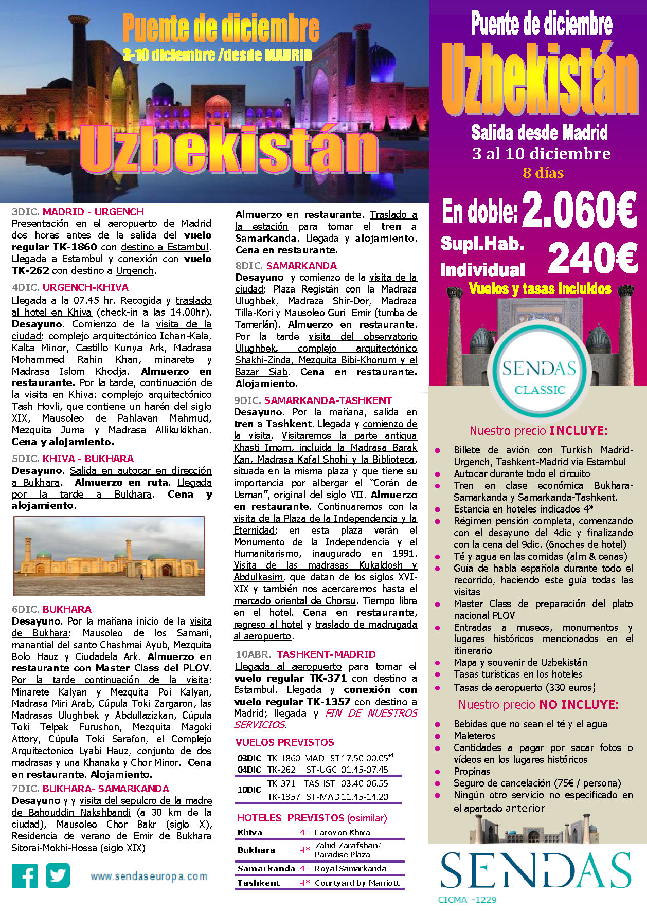Ofertas Sendas Puente Diciembre 2023 circuito Uzbekistan 8 dias salida 3 Diciembre desde Madrid