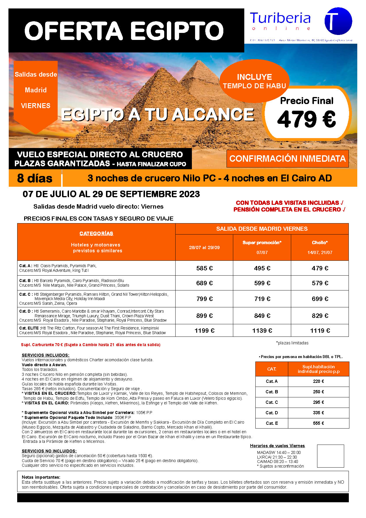 Ofertas Turiberia Julio a Septiembre 2023 Egipto a tu Alcance 8 dias salida en vuelo especial directo desde Madrid
