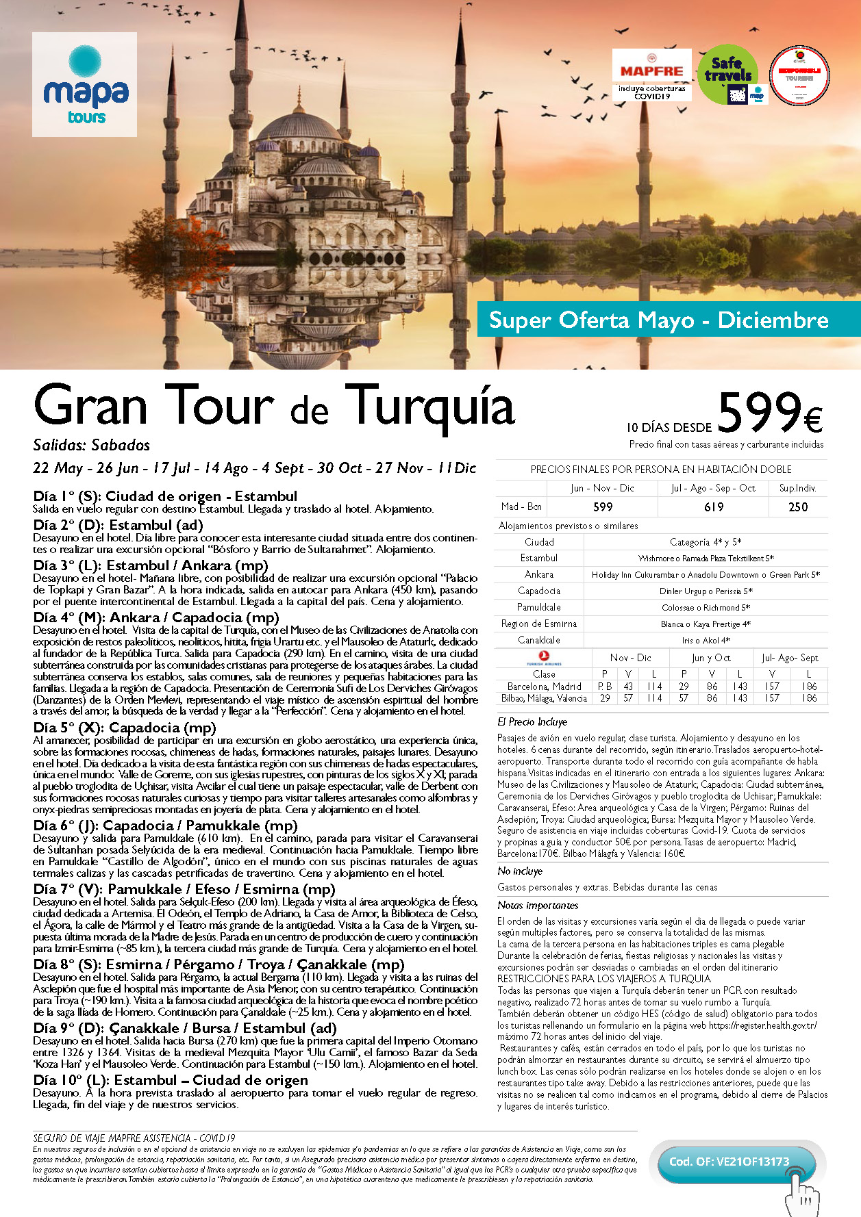Super Oferta Mapa Tours Mayo a Diciembre 2021 Gran Tour de Turquia salidas desde Madrid
